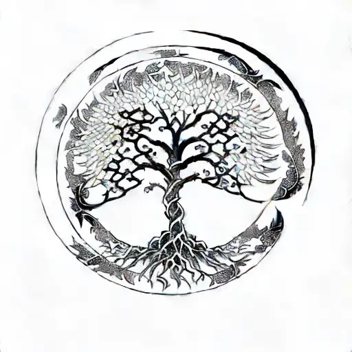 Japanese "Tree Of Life" Tattoo Idea BlackInk AI