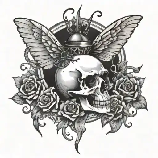 funeral pyre with winged insect tattoo design idea