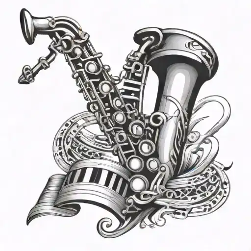 piano keys forming a saxophone intertwined tattoo design idea