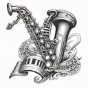 piano keys forming a saxophone intertwined tattoo design idea