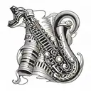 piano keys forming a saxophone intertwined tattoo design idea