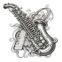 piano keys forming a saxophone intertwined tattoo design idea