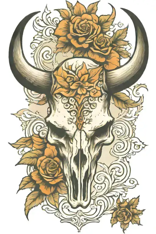 longhorn skull soft shading tattoo design idea