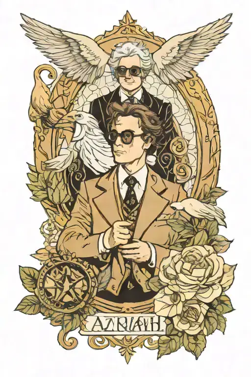 Aziraphale Crowley good omens to the world tarot card tattoo design idea