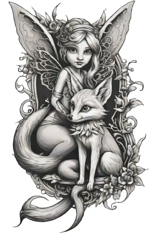 Tinkerbell and Fox tattoo design idea
