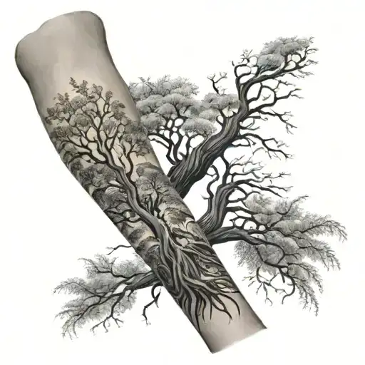 full arm sleeve with weeping willow tree from shoulder to elbow and fern vines wrapping around from wrist to elbow  tattoo design idea