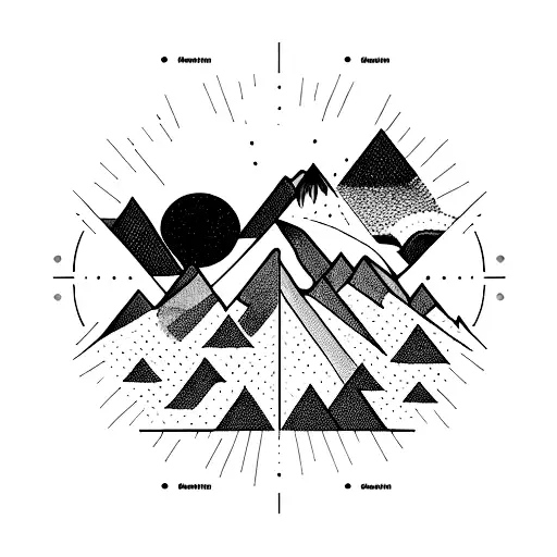 A geometric mountain range with a sunburst tattoo design idea