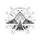 A geometric mountain range with a sunburst tattoo design idea