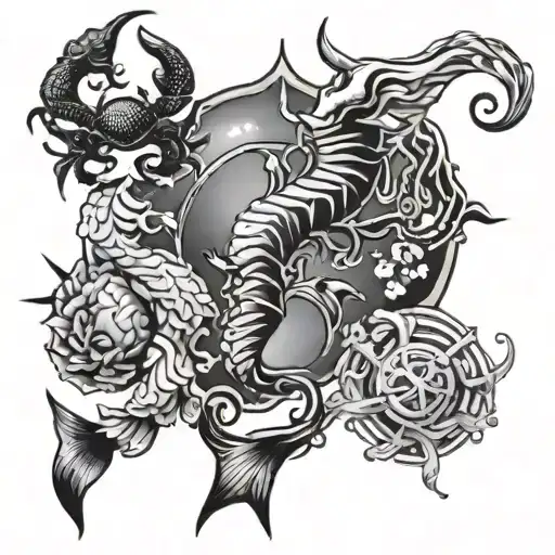 Pisces, Scorpio, Capricorn zodiac tattoo design idea