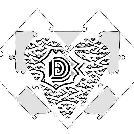 Enigmatic puzzle pieces forming a heart shape with the initials of your boyfriend's name hidden within tattoo design idea