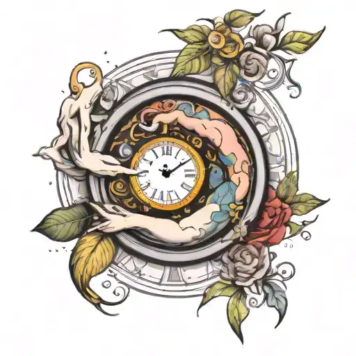 creation of adam with a clock surrounded tattoo design idea