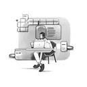Java programmer sitting behind laptop and coding solution for not solvable problem in crazy boost mode tattoo design idea