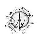 Atomic structure merging with musical notes tattoo design idea