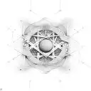 Atomic structure merging with musical notes tattoo design idea