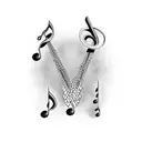 Atomic structure merging with musical notes tattoo design idea