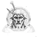 Atlas from greek mythology standing between greek pillars and holding sky over his head tattoo design idea
