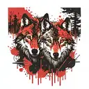 2 wolves in a forest  tattoo design idea