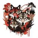 2 wolves in a forest  tattoo design idea