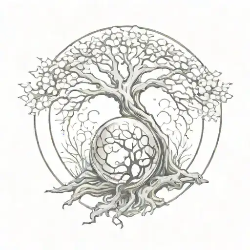 reaper holding crystal ball with tree of life in background  tattoo design idea