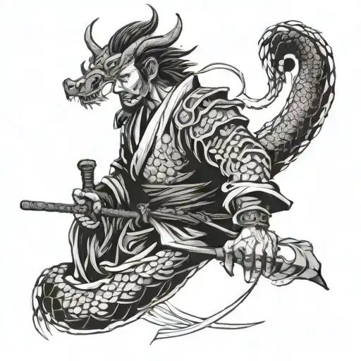 japanese ronin mixed with dragon tattoo design idea
