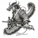 japanese ronin mixed with dragon tattoo design idea