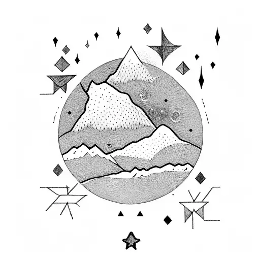 A minimalist tattoo of a mountain range with stars scattered above it tattoo design idea