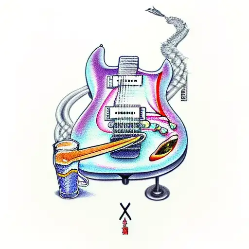 An electric guitar with beer taps as the tuning pegs tattoo design idea