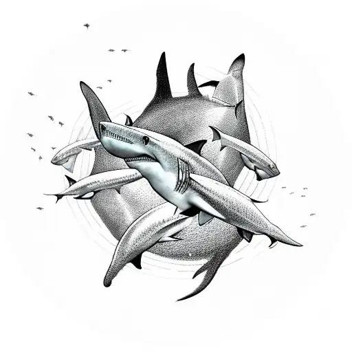 4 sharks swimming around in a circle tattoo design idea