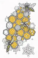 honeycomb pattern with molecular structures tattoo design idea