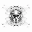 A portrait of Chris Martin from Coldplay merging with a cosmic nebula tattoo design idea