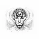 A portrait of Chris Martin from Coldplay merging with a cosmic nebula tattoo design idea