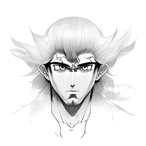 baki hanma with his hair floating and eyes shining tattoo design idea