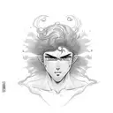 baki hanma with his hair floating and eyes shining tattoo design idea