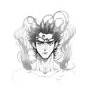 baki hanma with his hair floating and eyes shining tattoo design idea