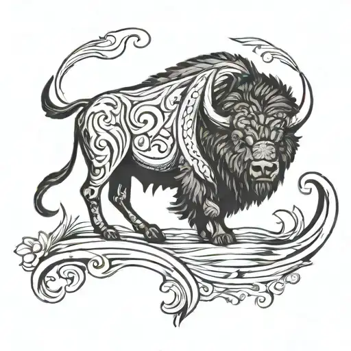 Isaiah 54:17 written in the shape of a bison tattoo design idea