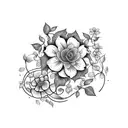 A stack of books with vines and flowers growing out of them tattoo design idea