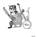 a cat playing banjo with red shoes on tattoo design idea
