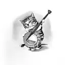 a cat playing banjo with red shoes on tattoo design idea