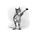a cat playing banjo with red shoes on tattoo design idea
