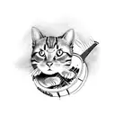 a cat playing banjo with red shoes on tattoo design idea