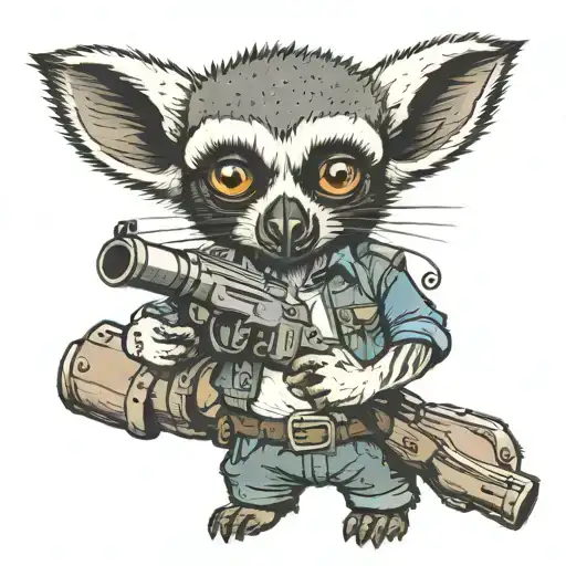 lemur in jorts with gun  tattoo design idea