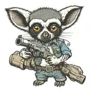 lemur in jorts with gun  tattoo design idea