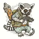 lemur in jorts with gun  tattoo design idea