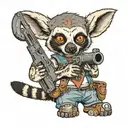 lemur in jorts with gun  tattoo design idea