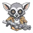 lemur in jorts with gun  tattoo design idea