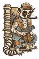 lemur in jorts with a gun tattoo design idea