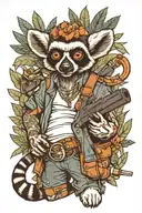 lemur in jorts with a gun tattoo design idea