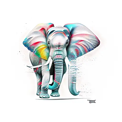 elephant in champagne glass tattoo design idea