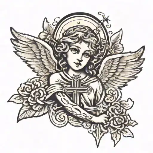 christian angel with a cross tattoo tattoo design idea