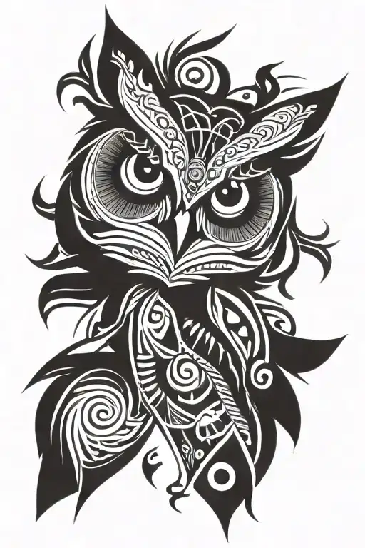feminine owl piercing eyes looking tattoo design idea